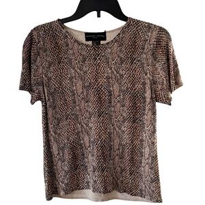 August Silk Snake Print Short Sleeve Top - Brown and Black